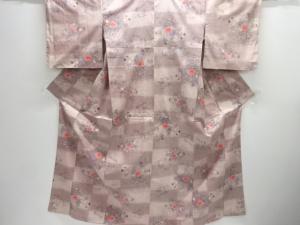 未使用品　草花模様織り出し手織り紬着物